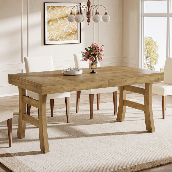 BYBLIGHT Roesler Light Brown Wood 63 in. 4 Legs Dining Table, Farmhouse Rectangular Large Kitchen Dinner Eating Table Seats 4-6