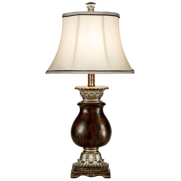 StyleCraft 31 in. Dark Brown With Khasi Silver Table Lamp with Ivory Fabric  Shade L3-1047DS - The Home Depot
