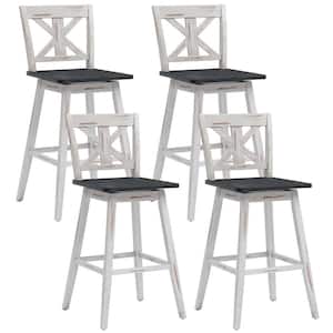 4PCS 43 in. High Back Swivel Bar Stools 29'' Counter Height Chairs w/Footrest White