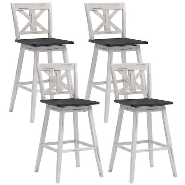 Gymax 4PCS 43 in. High Back Swivel Bar Stools 29'' Counter Height Chairs w/Footrest White