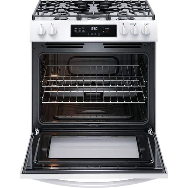 30 in. 5 Burners Slide in Front Control Gas Range with Steam Clean in White
