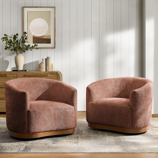 Elda Rust Polyester Armchair Set of 2 with Curved Backrest and 360° Swivel Base