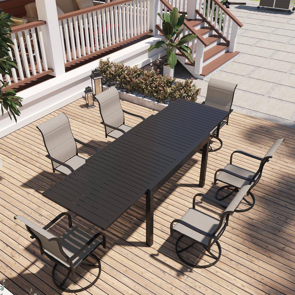 7-Piece Metal Outdoor Dining Set Extendable Table with 6-Textiliene Swivel Dining Chairs price history on PriceWatchPro