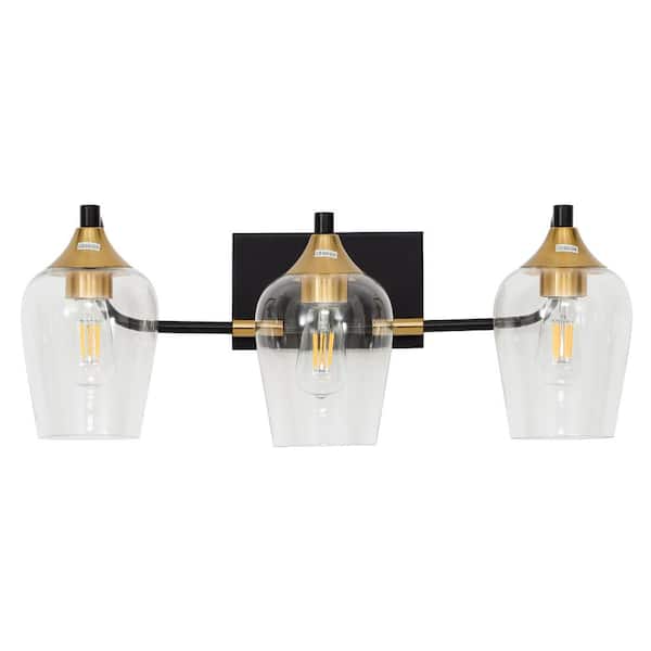 YANSUN 21 in. 3-Light Gold Vanity Light with Clear Crystal Shade