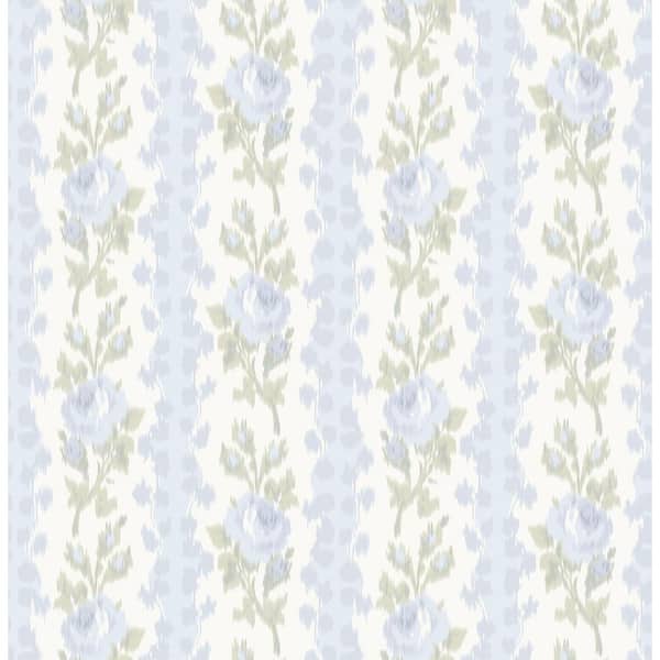 Blooming Heirloom Blue Romance Rose Stripe Wallpaper