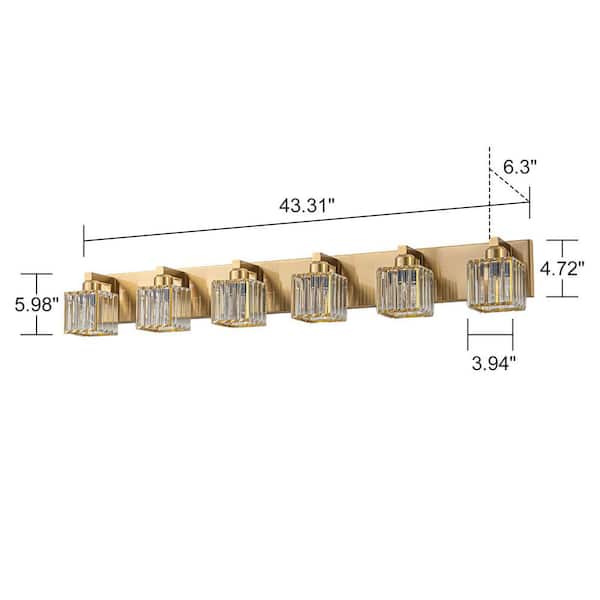 Orillia 43.3 in. 6-Light Gold Bathroom Vanity Light with Crystal Shades