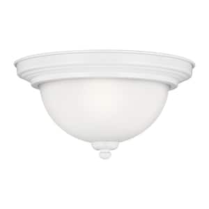 Geary 10.5 in. 1-Light White Ceiling Flush Mount with Satin Etched Glass