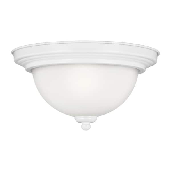 Generation Lighting Geary 10.5 in. 1-Light White Ceiling Flush Mount with Satin Etched Glass