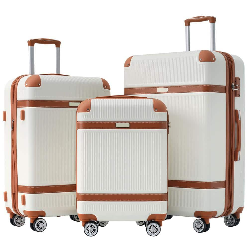 Polibi 20/24/28 in. 3-Piece White Hardshell Luggage Sets with double ...