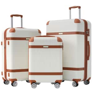 3 Piece Hardshell Luggage Sets with double spinner,8 wheels and TSA Lock Lightweight(20/24/28 in.),White