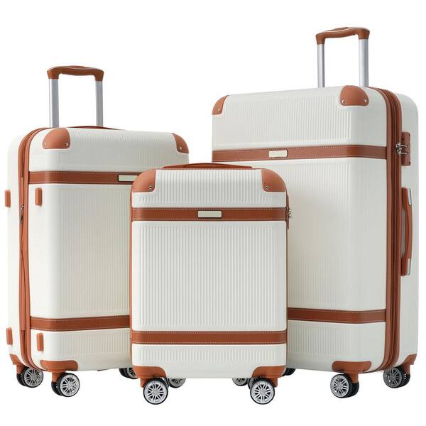 Polibi 20/24/28 in. 3-Piece White Hardshell Luggage Sets with double spinner 8 wheels and TSA Lock Light-weight