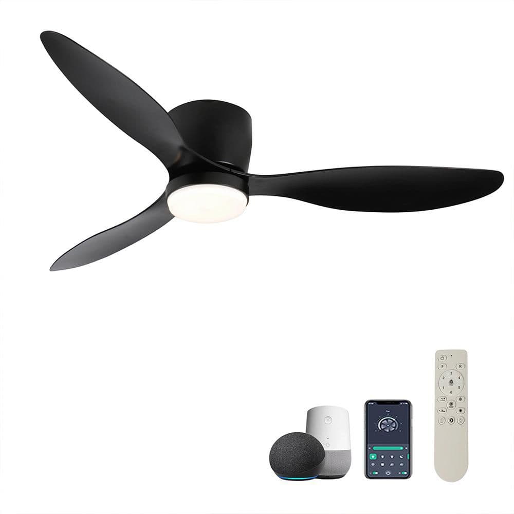 52 in. Smart Black Flush Mount Ceiling Fan with Light Remote, Outdoor/Indoor Fan with WIFI Alexa App for Patio price history on PriceWatchPro