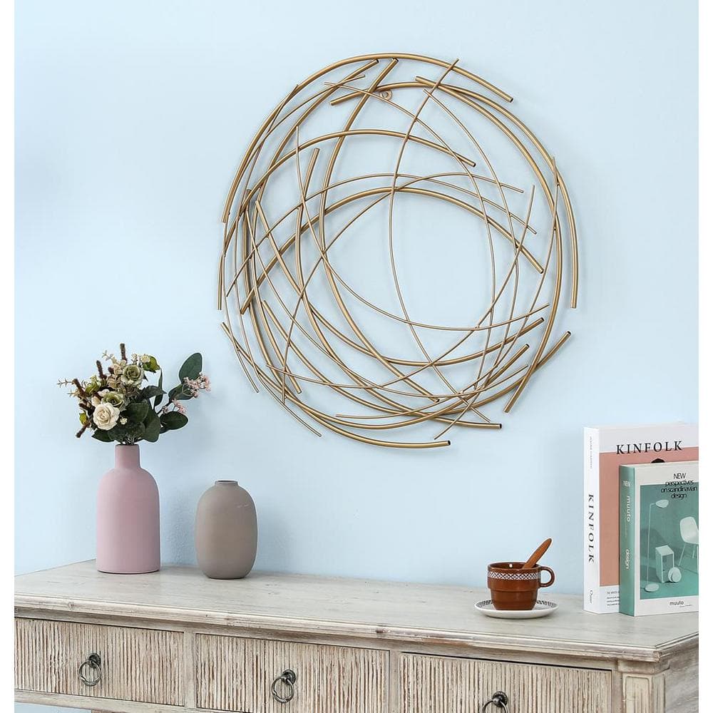 LuxenHome Gold Finish Iron Circular Wall Sculpture