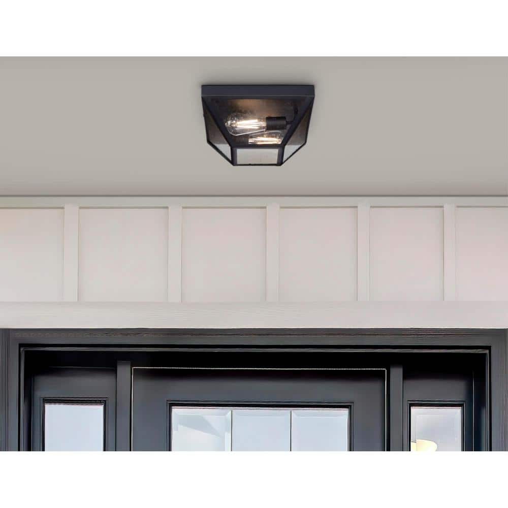 Black Glass 2-Light Outdoor Flush Mount
