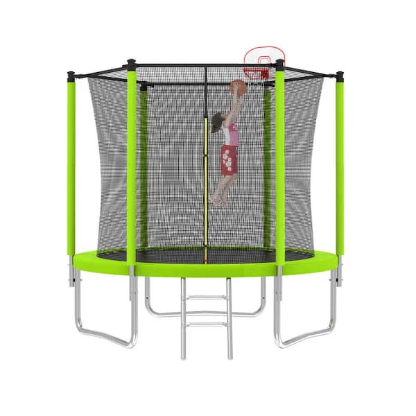 Sudzendf Green 8 ft. Outdoor Trampoline for Kids and Adults with Enclosure Net