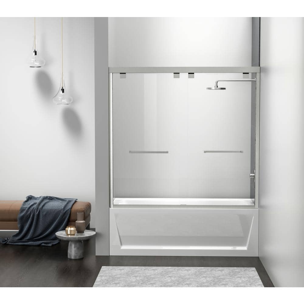 Simply Living 60 in. W x 60 in. H Semi-Frameless Sliding Tub Door in Brushe