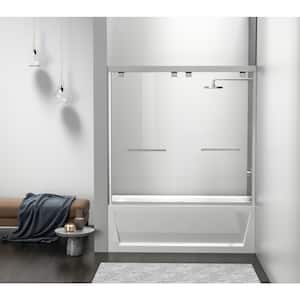 Simply Living 60 in. W x 60 in. H Semi-Frameless Sliding Tub Door in Brushed Nickel with Clear Glass