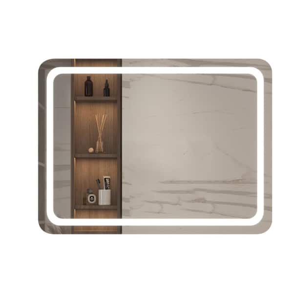 JimsMaison 36 in. W x 28 in. H Large Rectangular Frameless Anti-Fog Wall Mounted Bathroom Vanity Mirror in Natural