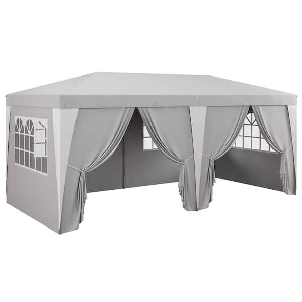Tenleaf 19 ft. x 10 ft. Gray Pop Up Canopy Tent with 6 Removable Sidewalls 4 Windows Adjustable Height