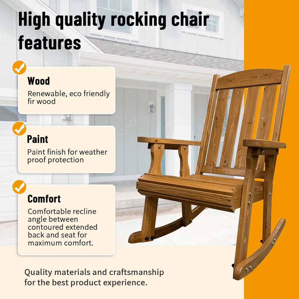 Brown Solid Wood Indoor/Outdoor Rocking Chair