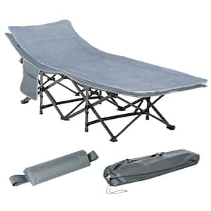 Outdoor Folding Grey Twin Camping Cot Adults, Double Layer Heavy-Duty Sleeping Cots with Carry Bag