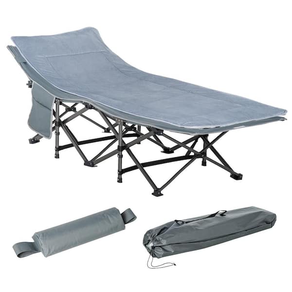 Outsunny Outdoor Folding Grey Twin Camping Cot Adults, Double Layer Heavy-Duty Sleeping Cots with Carry Bag