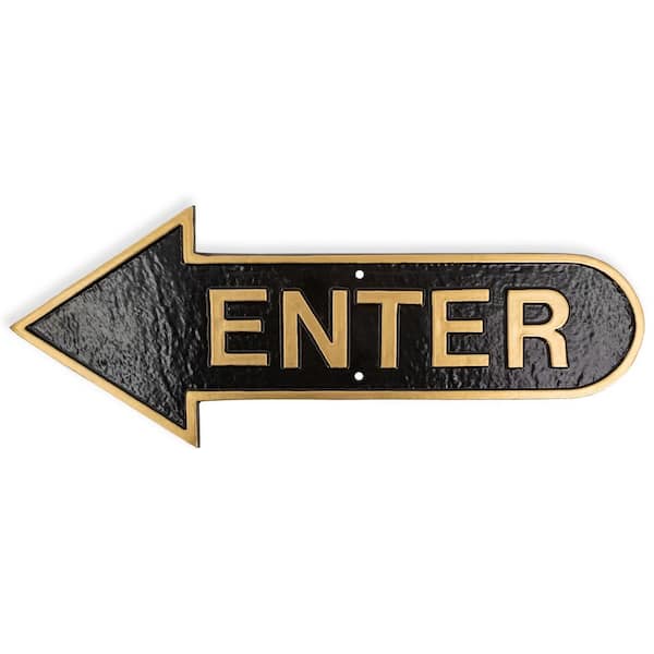 6" x 15.5" Left Arrow Enter Statement Plaque Sign-Black/Gold