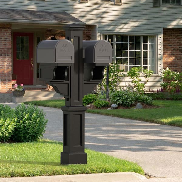 Rockport Double Decorative Polyethylene Mailbox Post, Black