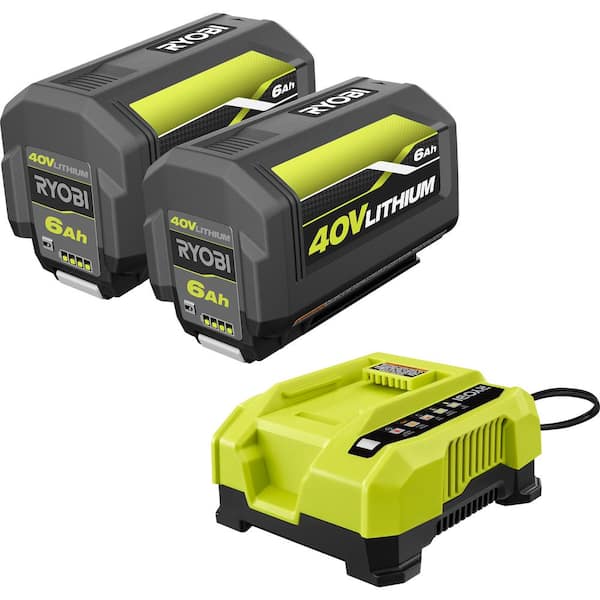 RYOBI 40V Lithium-Ion  Ah High Capacity Battery and Rapid Charger  Starter Kit (2-Batteries) OP40602B-06 - The Home Depot