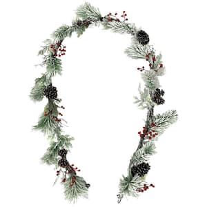 9 ft. Artificial Frosted Pine Garland with Red Berries and Pinecones