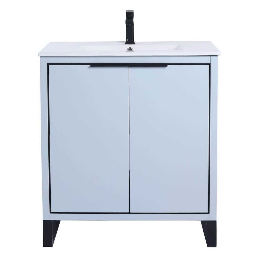 Pastel Blue Single Bathroom Vanity with White Ceramic Sink