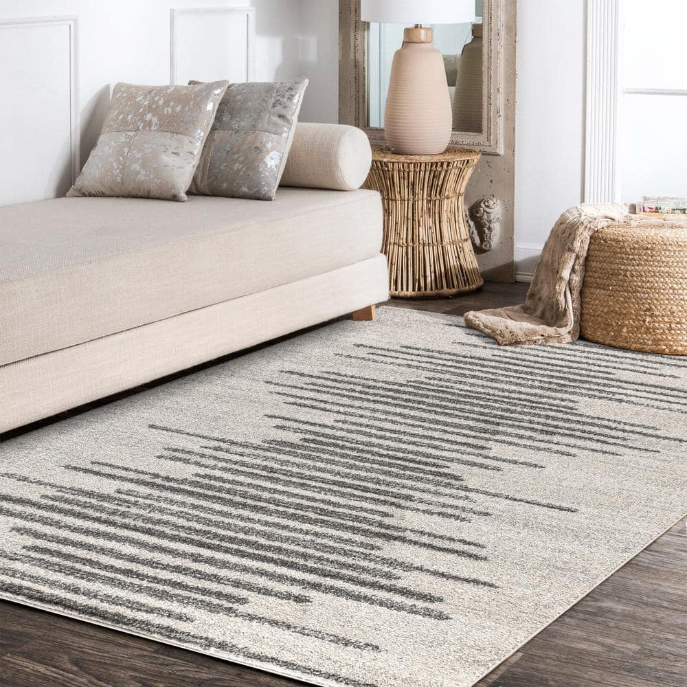 Aya 8' x 10' Gray and Cream Synthetic Stripe Area Rug
