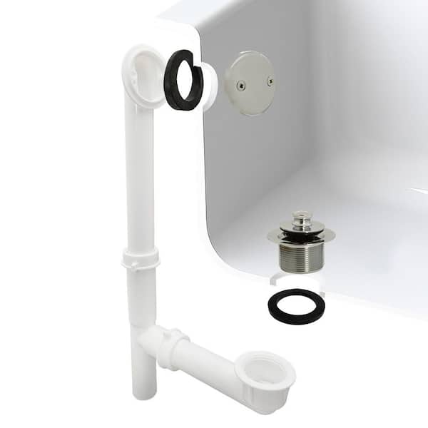 Westbrass Lift and Turn White Poly Adjustable Bath Waste, Polished Nickel