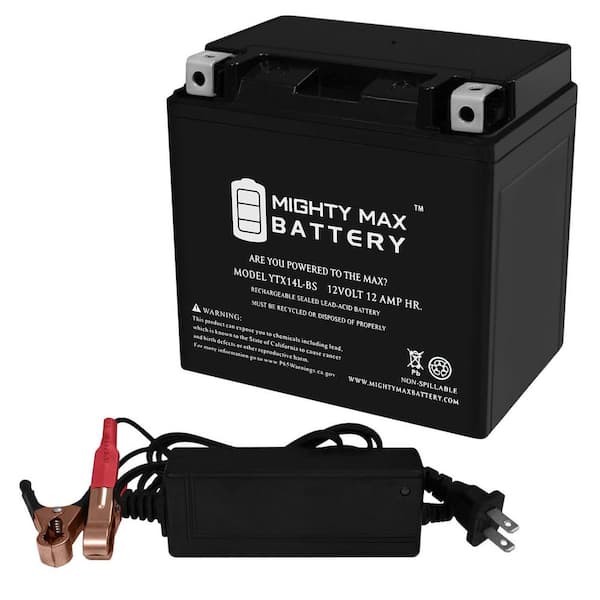 MIGHTY MAX BATTERY YTX14L-BS Replacement Battery Compatible with BRP 900 Ryker (ACE) 19-22 + 12V 2Amp Charger