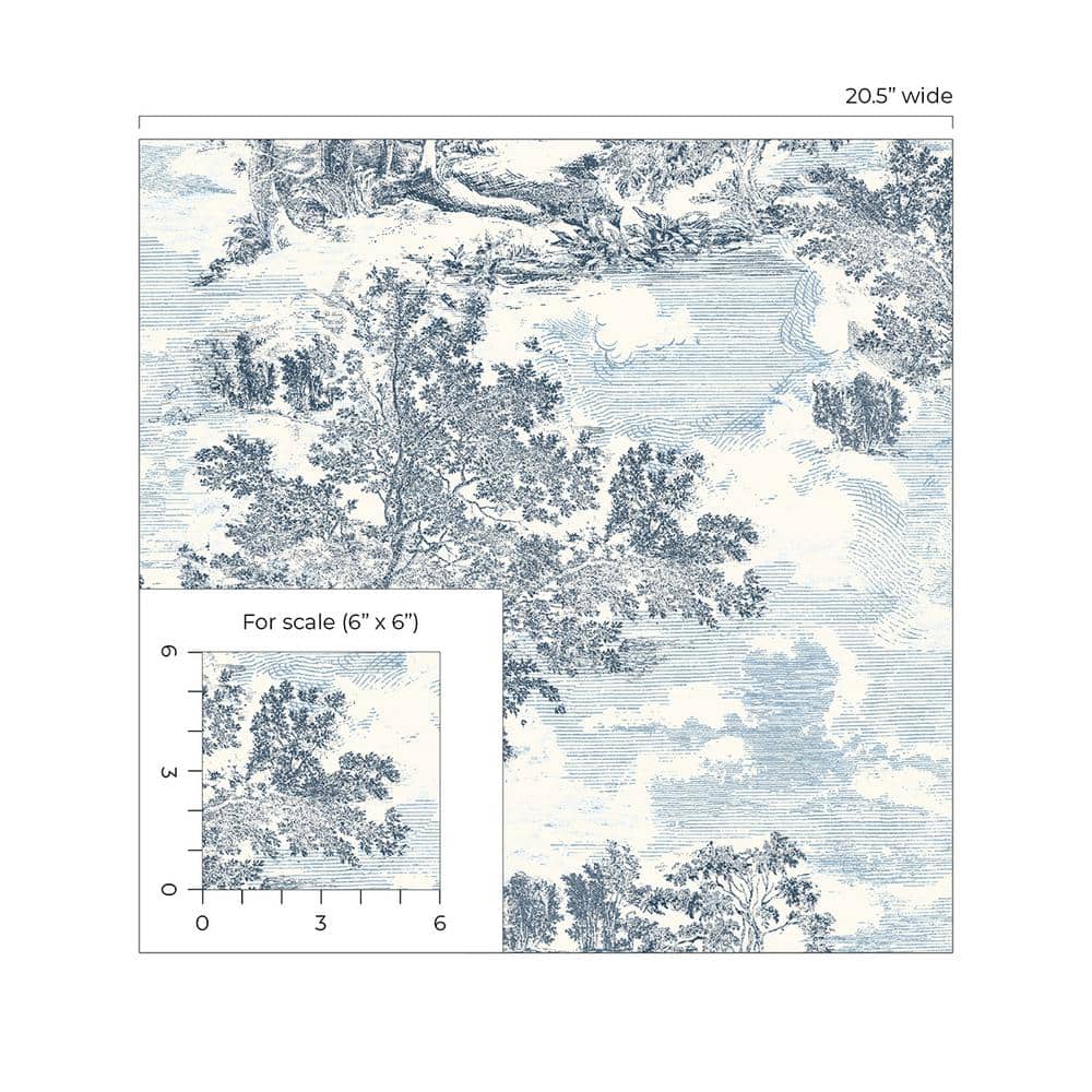 Sapphire and White Scenic Peel and Stick Wallpaper Roll