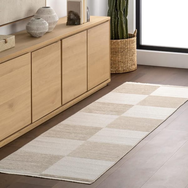 Murphy Large Checkerboard Reversible Washable Taupe 3 ft. x 8 ft. Indoor Runner Rug