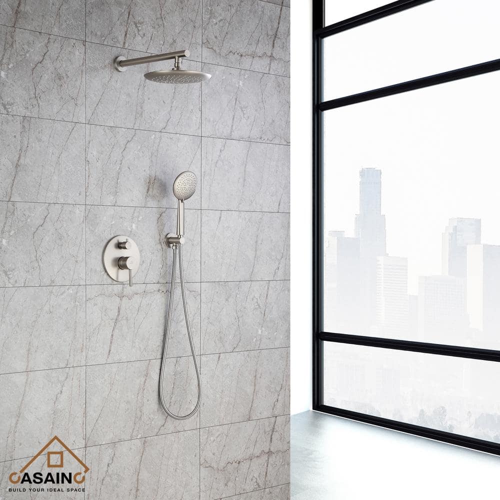 Brushed Nickel Wall Mounted Rain Shower System with Handheld