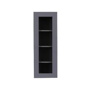 Lancaster Gray Plywood Shaker Stock Assembled Wall Glass Door Kitchen Cabinet 18 in. W x 42 in. H x 12 in. D