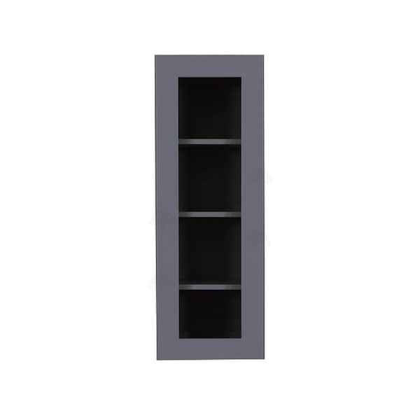 LIFEART CABINETRY Lancaster Gray Plywood Shaker Stock Assembled Wall Glass Door Kitchen Cabinet 18 in. W x 42 in. H x 12 in. D