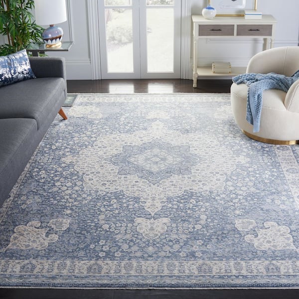 Winston 8 ft. x 10 ft. Blue/Creme Ornate Border Area Rug