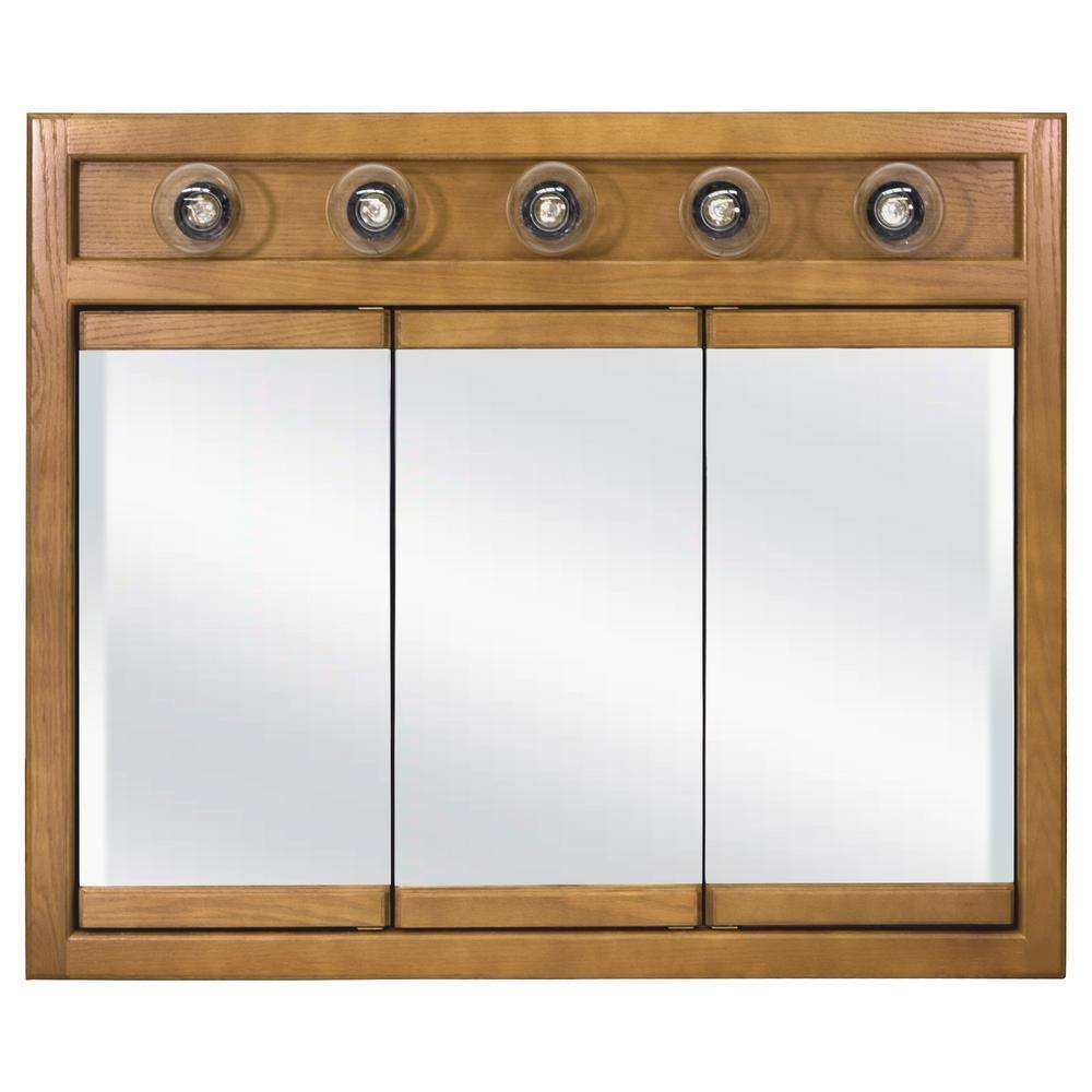 Nutmeg Oak 36-inch Wall Mounted Medicine Cabinet with Lights