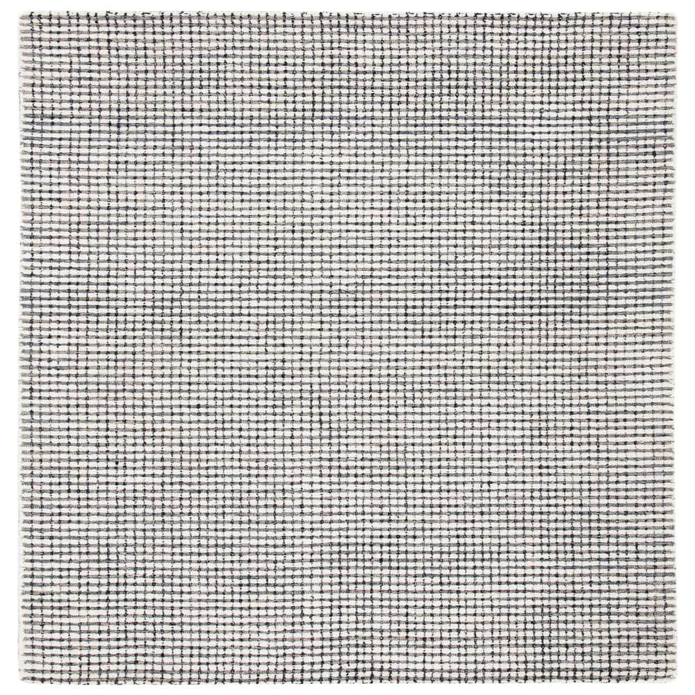 Handmade Gray and Ivory Abstract Wool Square Rug