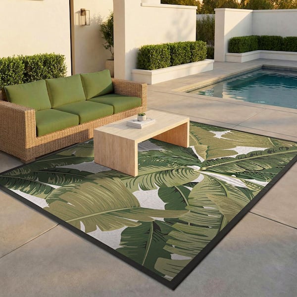Dolce Palm Lily Hunter Green-Ivory 4 ft. x 6 ft. Indoor/Outdoor Area Rug
