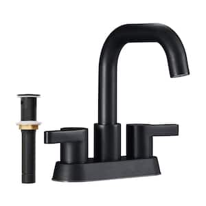 4 in. Centerset Double Handle Bathroom Faucet with Pop-up Drain and ‎Supply Hose in Matt Black