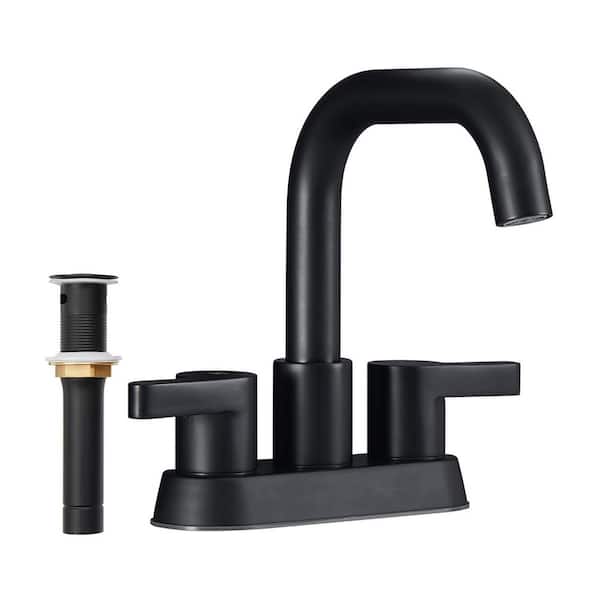 waterpar 4 in. Centerset Double Handle Bathroom Faucet with Pop-up Drain and ‎Supply Hose in Matt Black