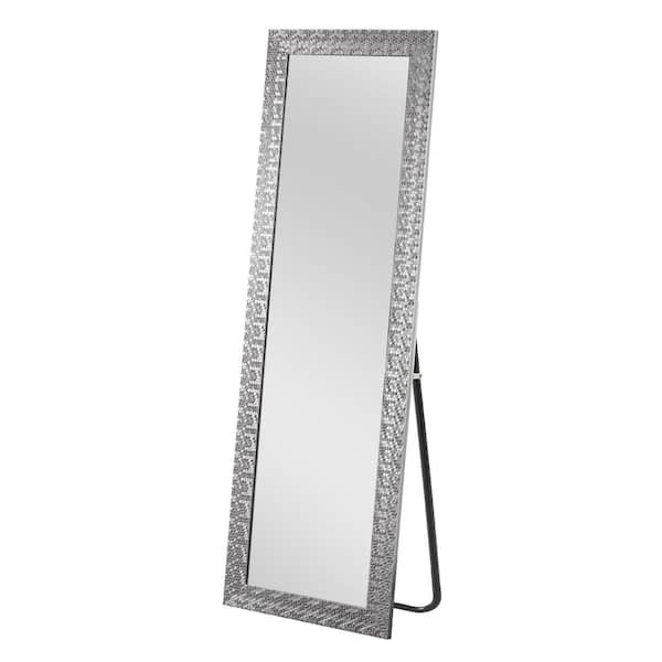 Lirago 64 in. x 21 in.Modern PS Mosaic Rectangular Framed Silver Full Length Leaner Mirror
