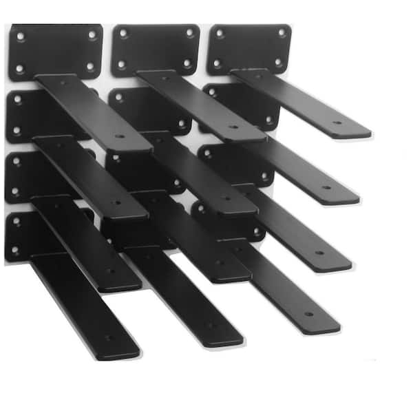8 in. L Black Low Profile Heavy Duty Floating Shelf Bracket with Screws Included for Countertop Support (12-Pack)