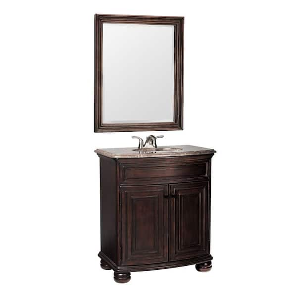 Unbranded Celeste 31 in. W x 20.25 in. D Basin Vanity in Java with Hand-Crafted Stone Vanity Top in Cocoa & Mirror-DISCONTINUED
