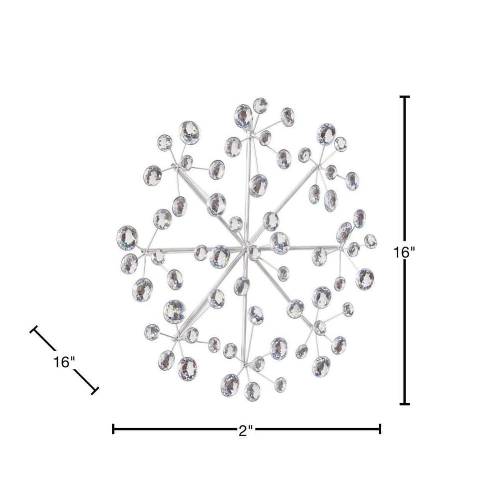 Glamorous Silver Snowflake 16" Metal Wall Sculpture with Acrylic Beads
