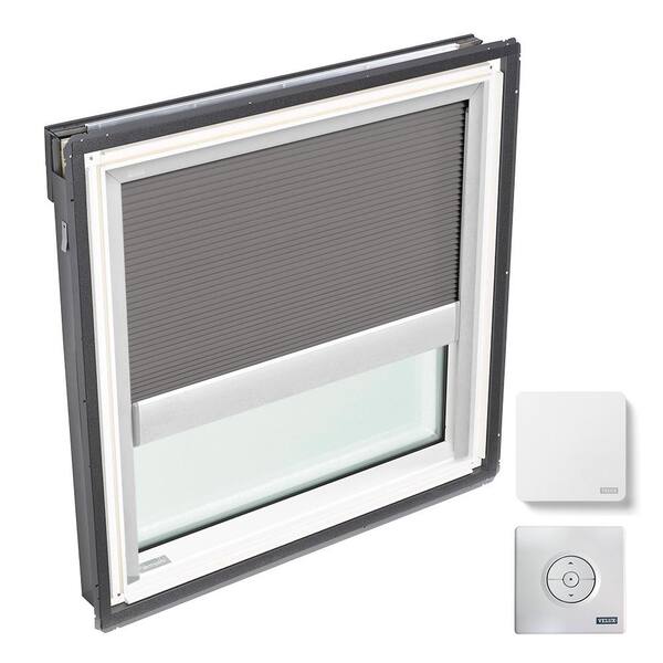 VELUX 30-1/16 in. x 30 in. Fixed Deck Mount Skylight with Laminated Low-E3 Glass and Gray Solar Powered Room Darkening Blind